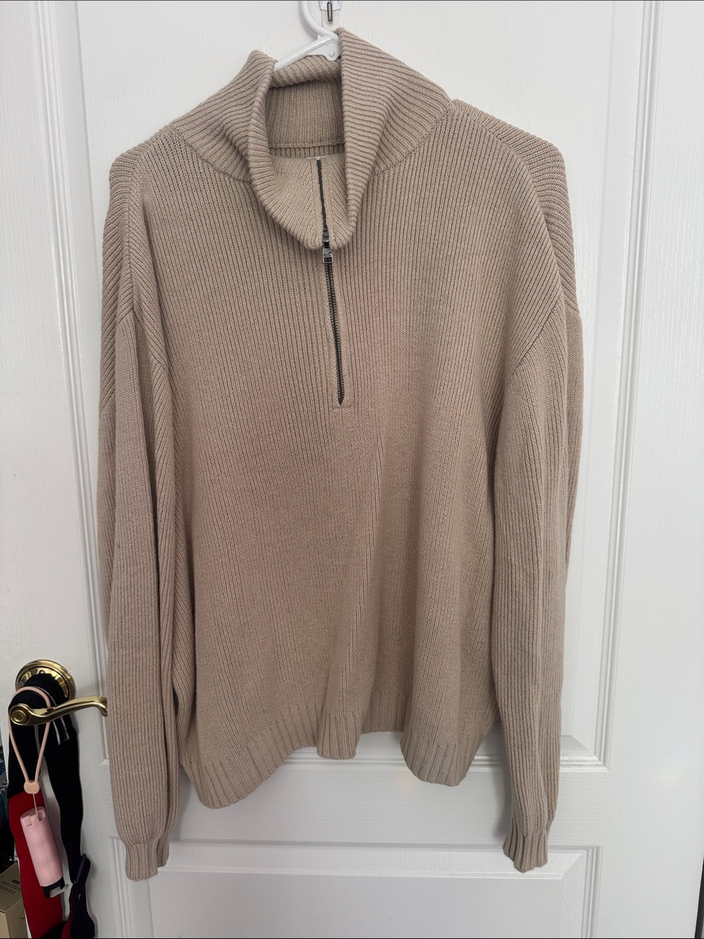 Women’s Half-Zip Ribbed Sweater - Beige